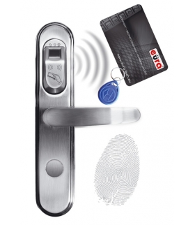SZYLD ZAMKA ELEKTROMECHANICZNEGO EURA ELH-50B9 silver - z czytnikiem kart zbliżeniowych (RFID) i czytnikiem linii papilarnych, bateryjny, srebrny