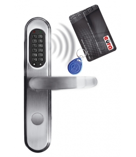 SZYLD ZAMKA ELEKTROMECHANICZNEGO EURA ELH-40B9 silver - z czytnikiem kart zbliżeniowych (RFID) i zamkiem szyfrowym, bateryjny, srebrny
