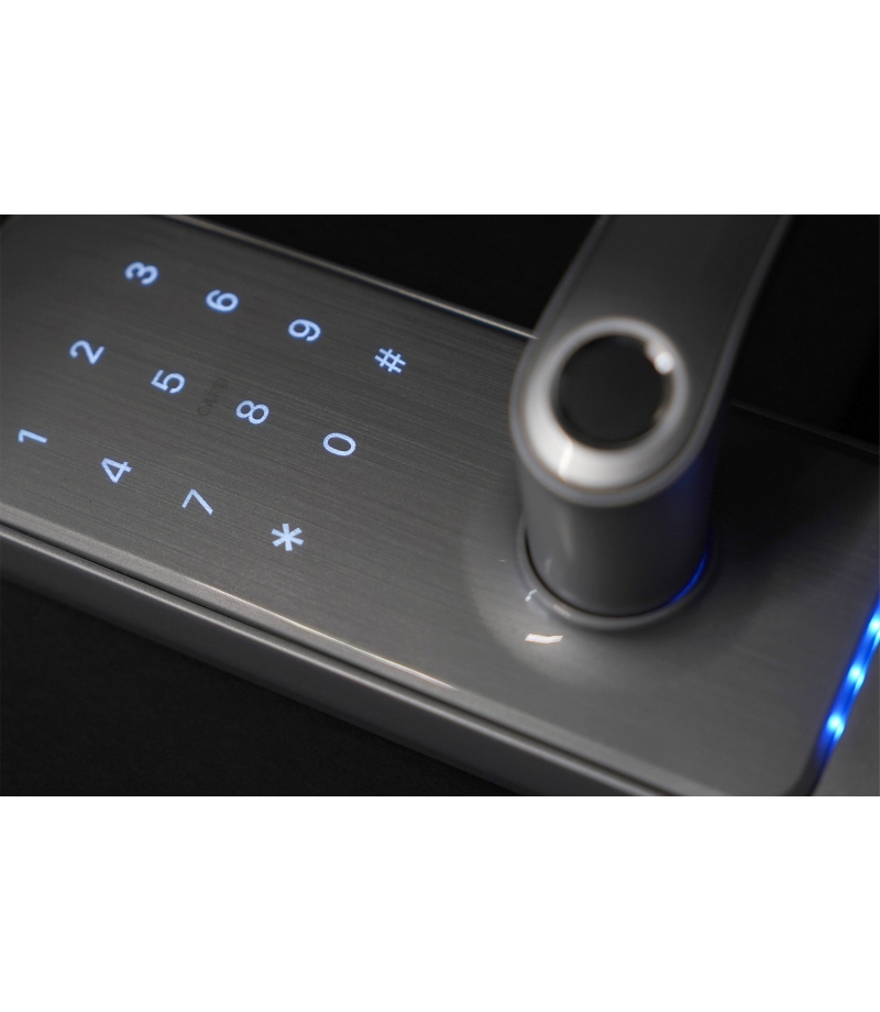 5 Euro EURA ELH-01H4 Serratura Intelligente Per Porta Con Maniglia Serratura A Codice Lettore Di Prossimità 13,56 MHz Lettore Biometrico IP65 Spaziatura Catenaccio Universale Nero Serratura Elettrica Porta Blindata