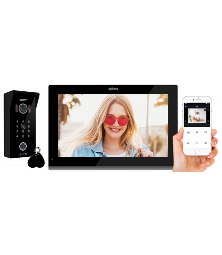 WIDEODOMOFON EURA VDP-99C5 - czarny, dotykowy LCD 10, AHD, WiFi, pamięć obrazów, kamera 1080p, RFID, szyfrator, natynk