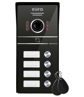 KASETA ZEWNĘTRZNA WIDEODOMOFONU EURA VDA-64C5 - czterorodzinna, czarna, kamera 1080p., czytnik RFID, natynk