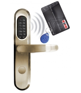 SZYLD ZAMKA ELEKTROMECHANICZNEGO EURA ELH-40B9 brass - z czytnikiem kart zbliżeniowych (RFID) i zamkiem szyfrowym, bateryjny, mosiądz