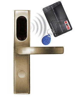 SZYLD ZAMKA ELEKTROMECHANICZNEGO EURA ELH-10B9 brass - z czytnikiem kart zbliżeniowych (RFID), bateryjny, mosiądz